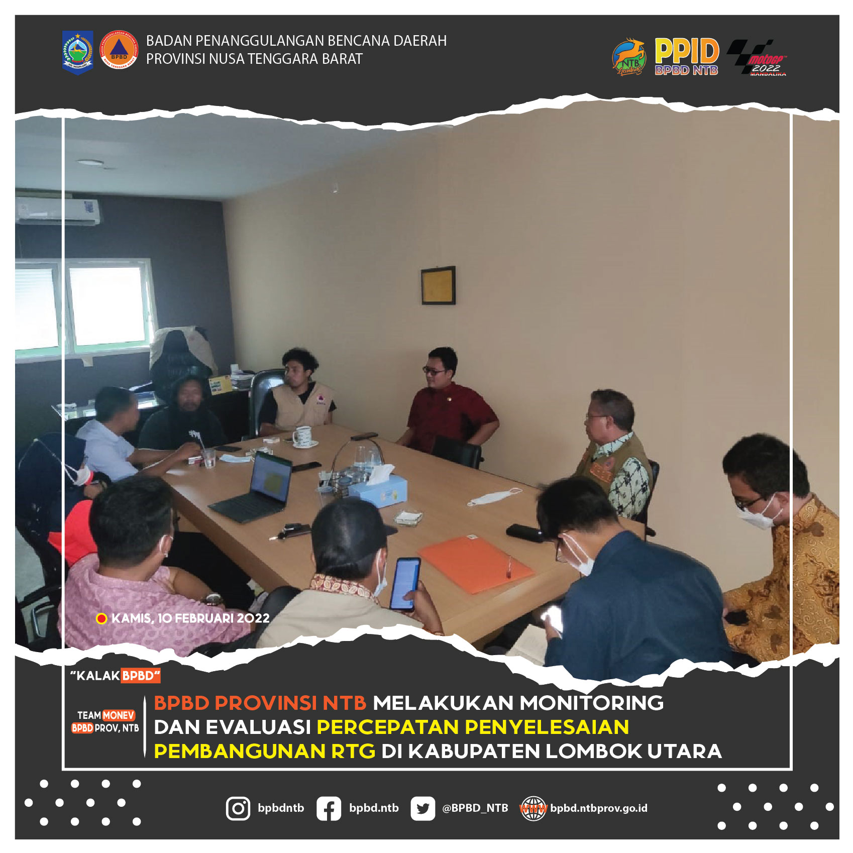 BPBD Provinsi NTB Melakukan Monitoring Dan Evaluasi Percepatan Penyelesaian Pembangunan RTG Di Kabupaten Lombok Utara (Kamis, 10 Februari 2022)