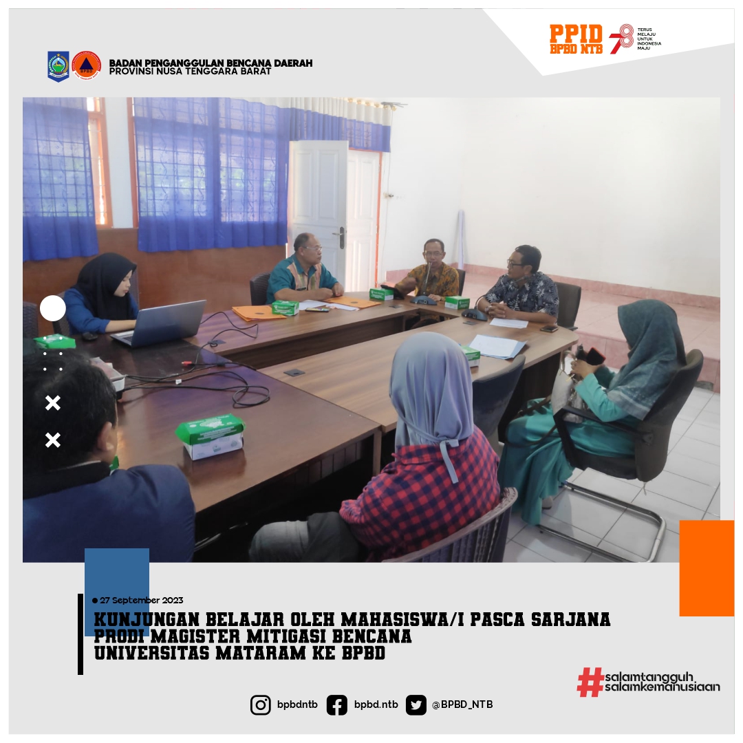 Kunjungan Belajar oleh Mahasiswa/i Fakultas Pasca Sarjana Prodi Magister Mitigasi Bencana Universitas Mataram ke BPBD