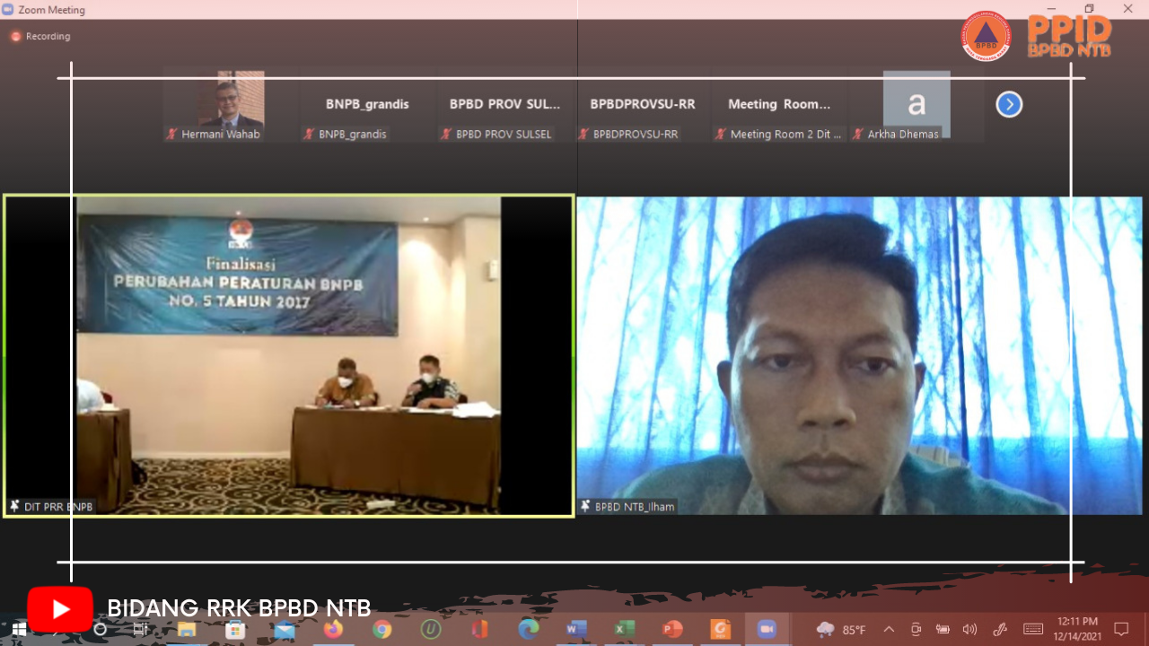 Rapat Finalisasi atas Perubahan Peraturan BNPB Nomor 5 Tahun 2017 tentang Penyusunan Rencana Rehabilitasi dan Rekonstruksi Pascabencana (R3P)
