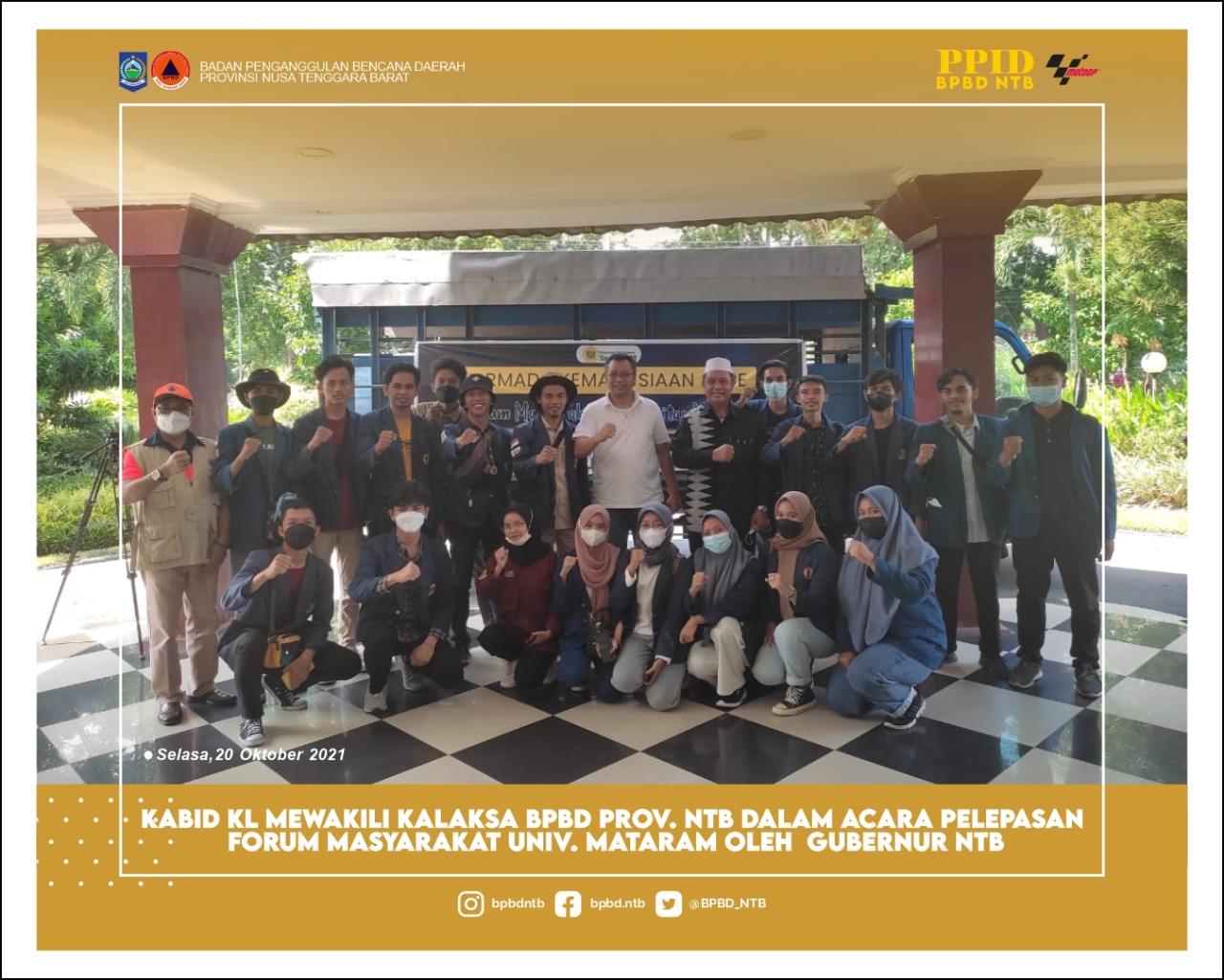 Gubernur NTB melepas  Mahasiswa Forum Masyarakat Universitas Mataram dalam rangka meyalurkan bantuan  kemanusiaan korban kebakaran  Sape Kabupaten Bima