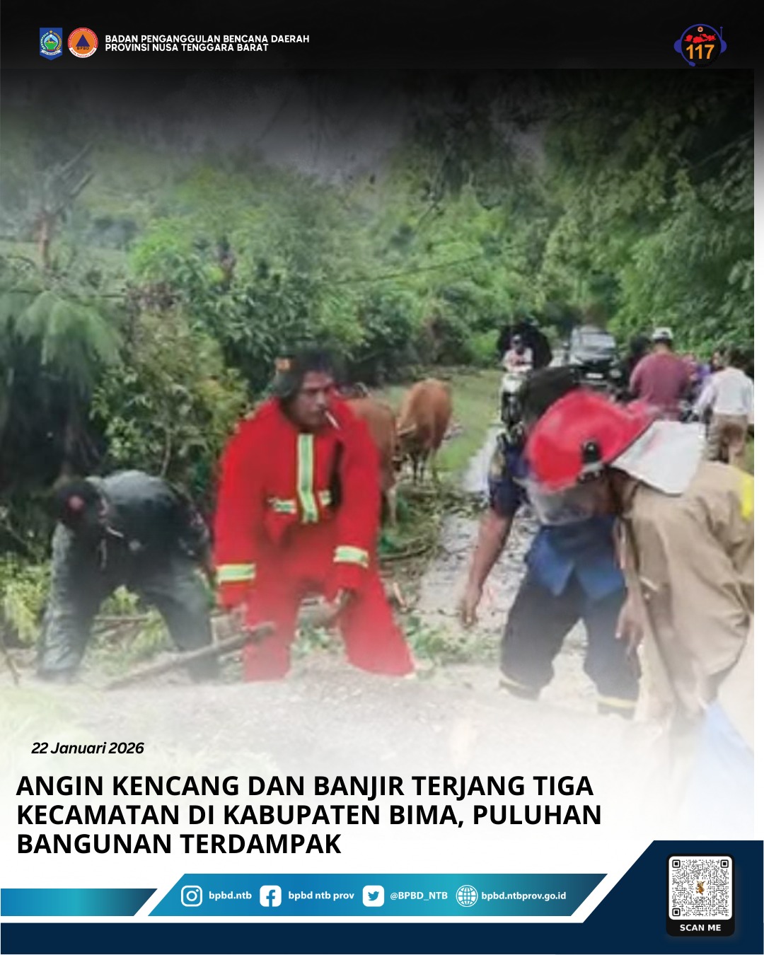 Angin Kencang dan Banjir Terjang Tiga Kecamatan di Kabupaten Bima, Puluhan Bangunan Terdampak