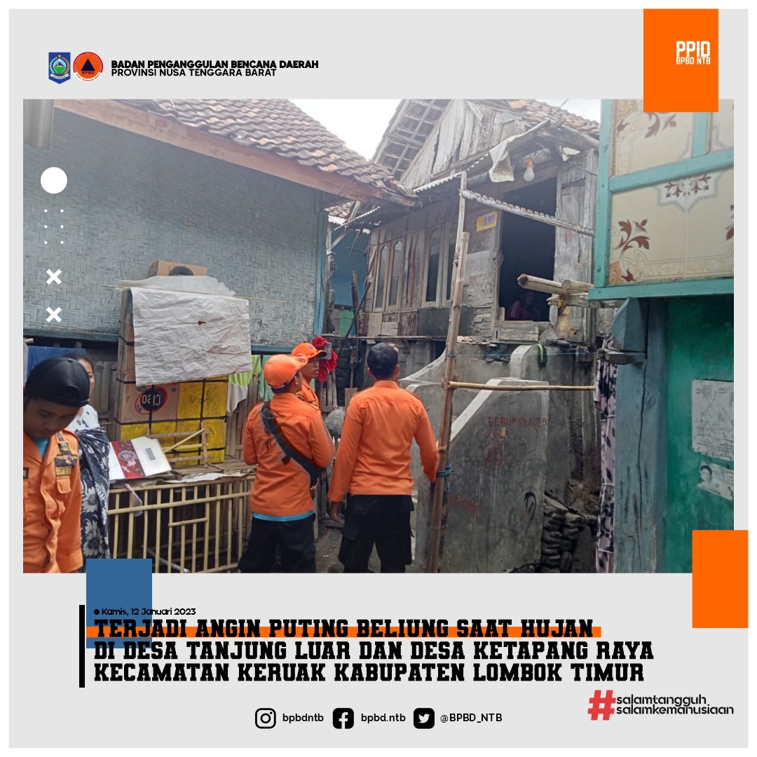 Angin Puting Beliung Desa Tanjur Luar dan Desa Ketapang Raya Kecamatan Keruak Kabupaten Lombok Timur