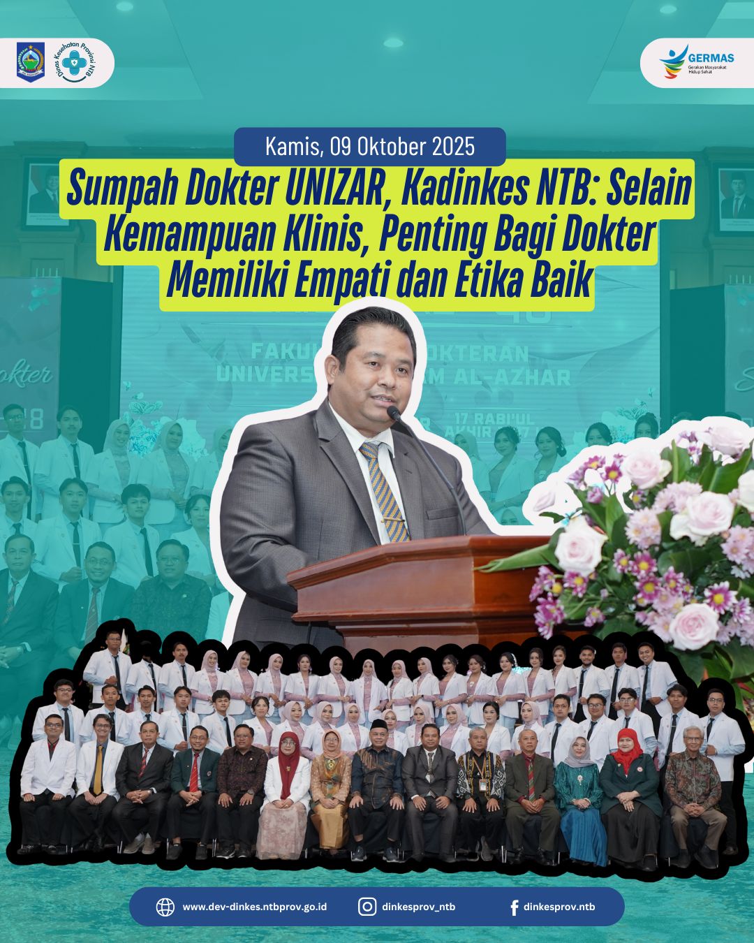 Sumpah Dokter UNIZAR, Kadinkes NTB: Selain Kemampuan Klinis, Penting Bagi Dokter Memiliki Empati dan Etika Baik