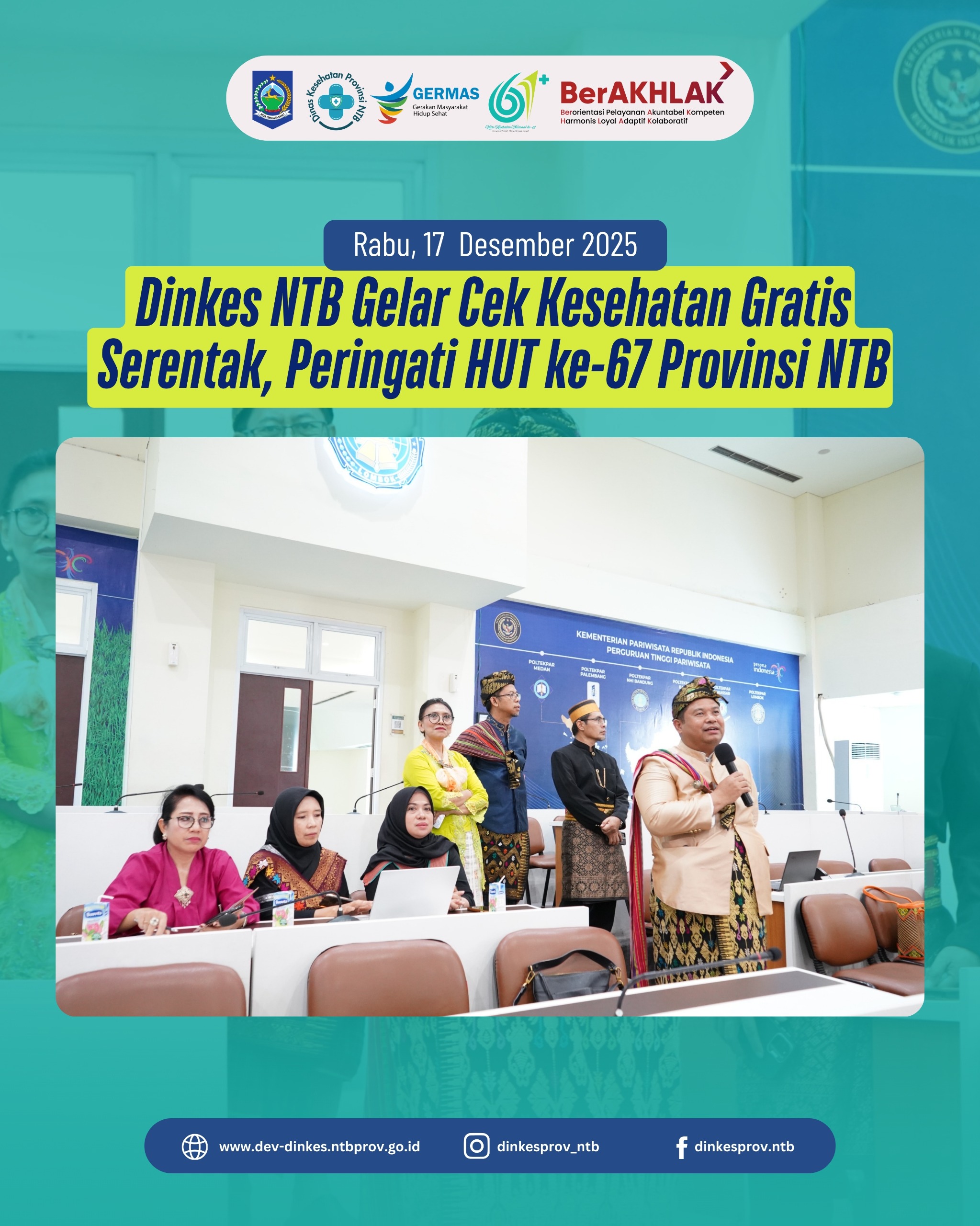 Dinkes NTB Gelar Cek Kesehatan Gratis Serentak, Peringati HUT ke-67 Provinsi NTB