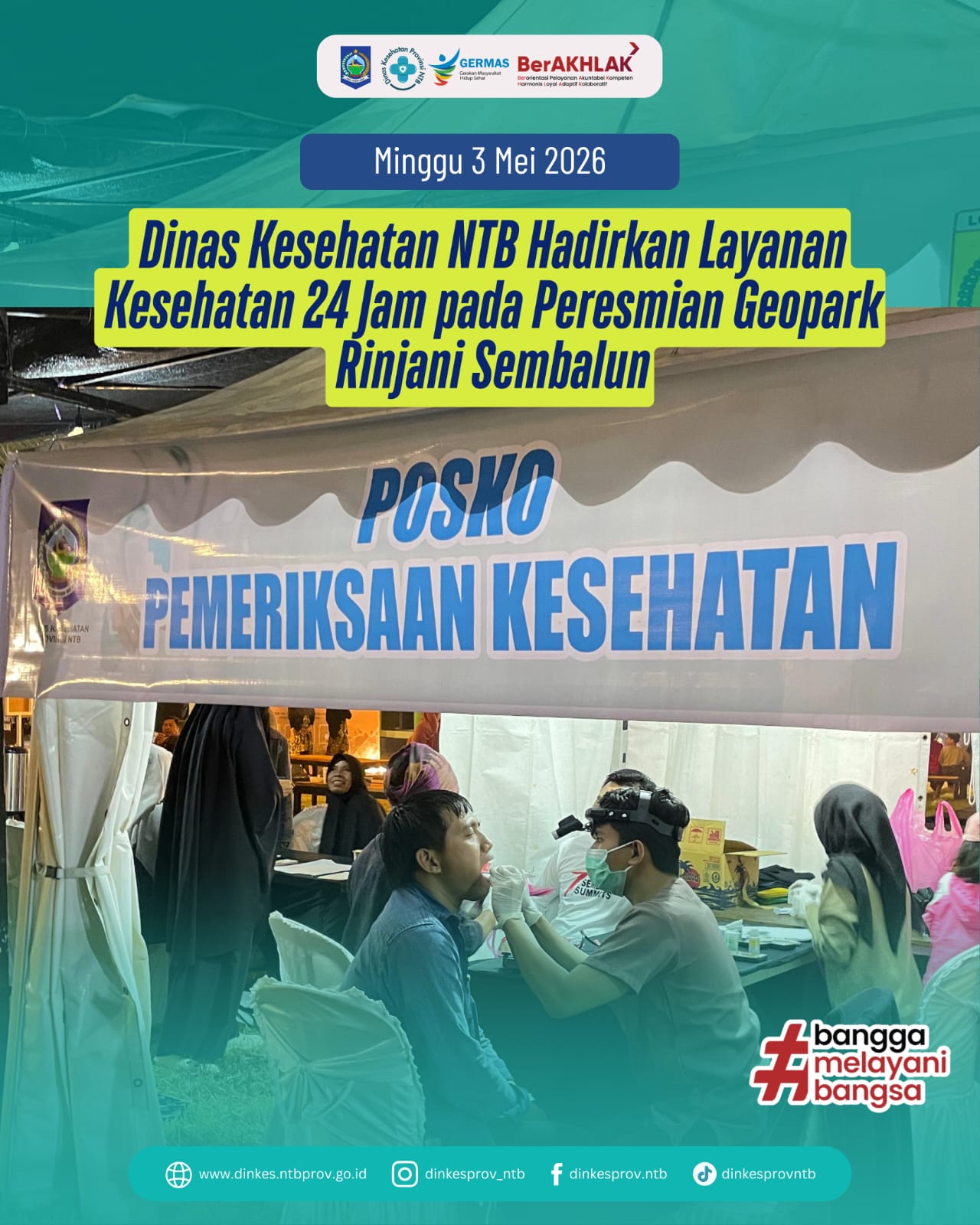 Dinas Kesehatan NTB Hadirkan Layanan Kesehatan 24 Jam pada Peresmian Geopark Rinjani Sembalun
